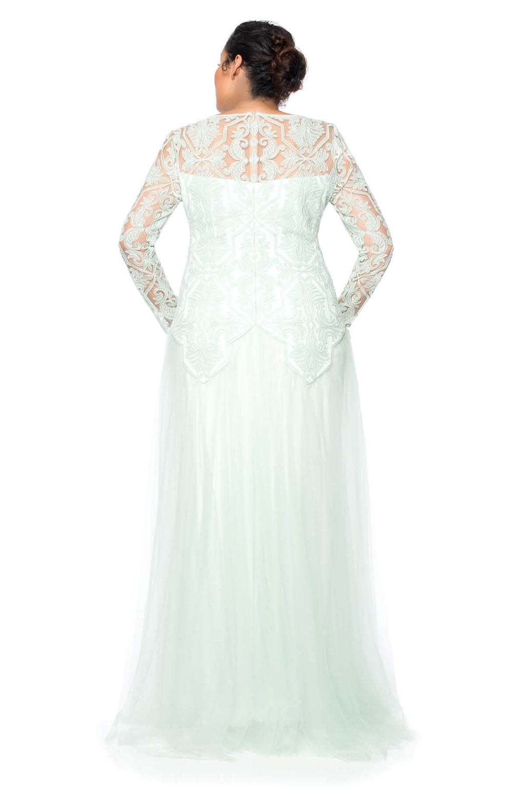 Tadashi Shoji Plus Size - Sheer Illusion Long Sleeve Gown