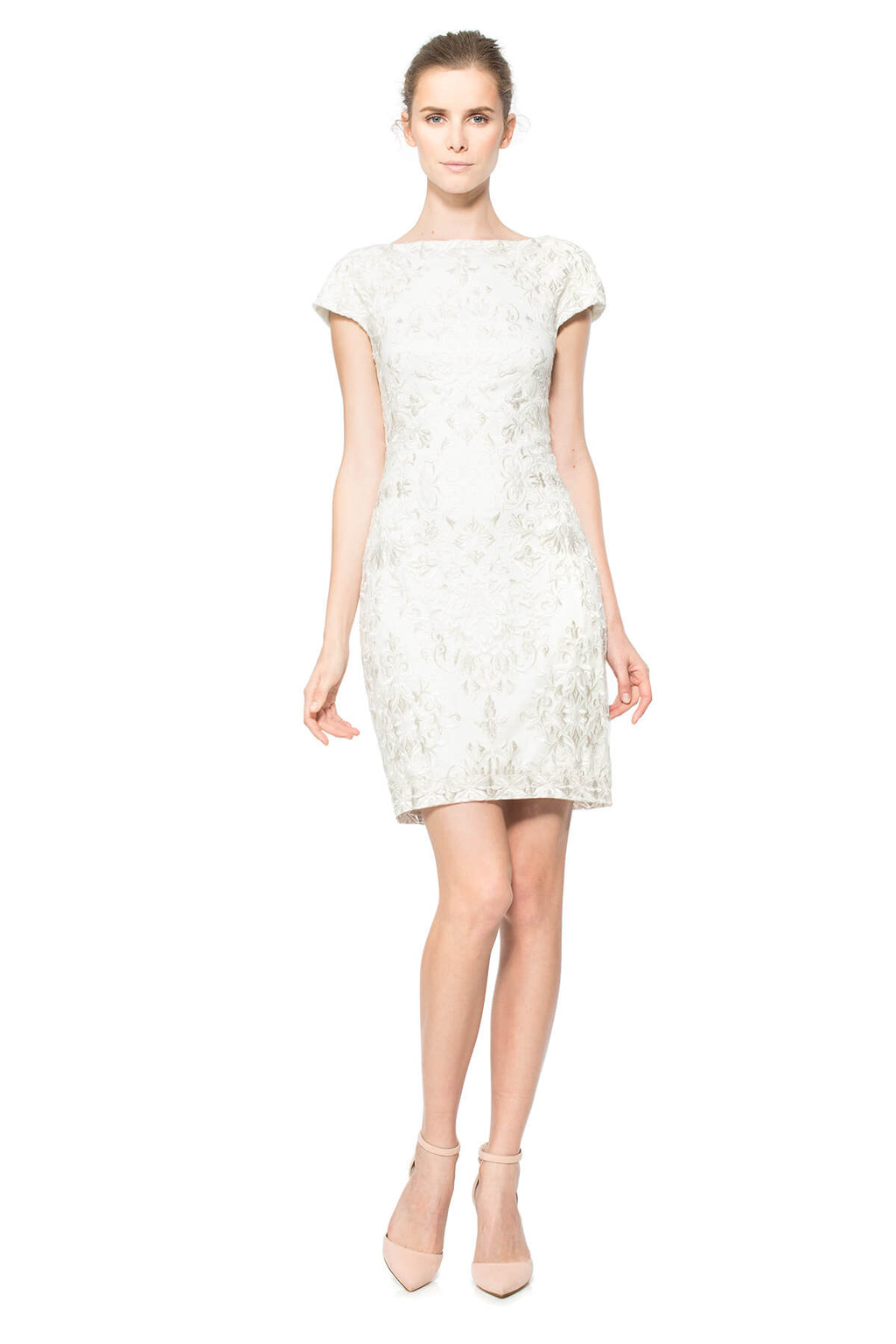 Convertible Embroidered Tulle Cap Sleeve Gown