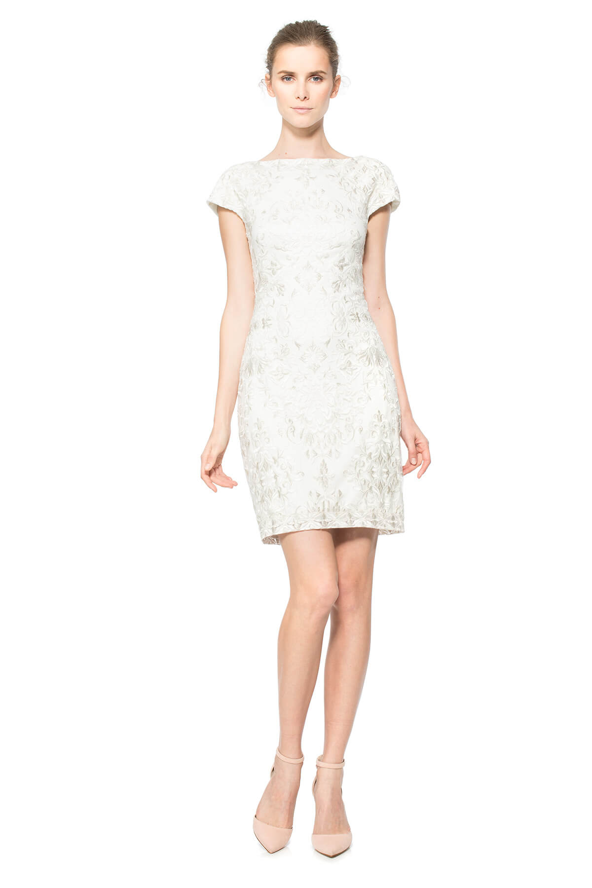 Convertible Embroidered Tulle Cap Sleeve Gown