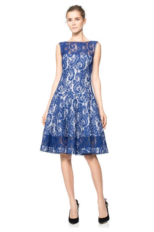 Corded Lace Spacer Mesh Fit and Flare Dress
