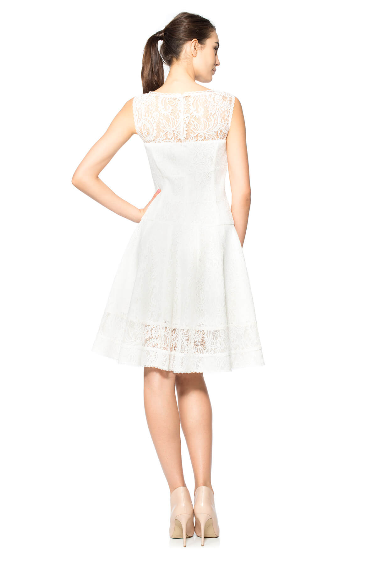Corded Lace Spacer Mesh Fit and Flare Dress
