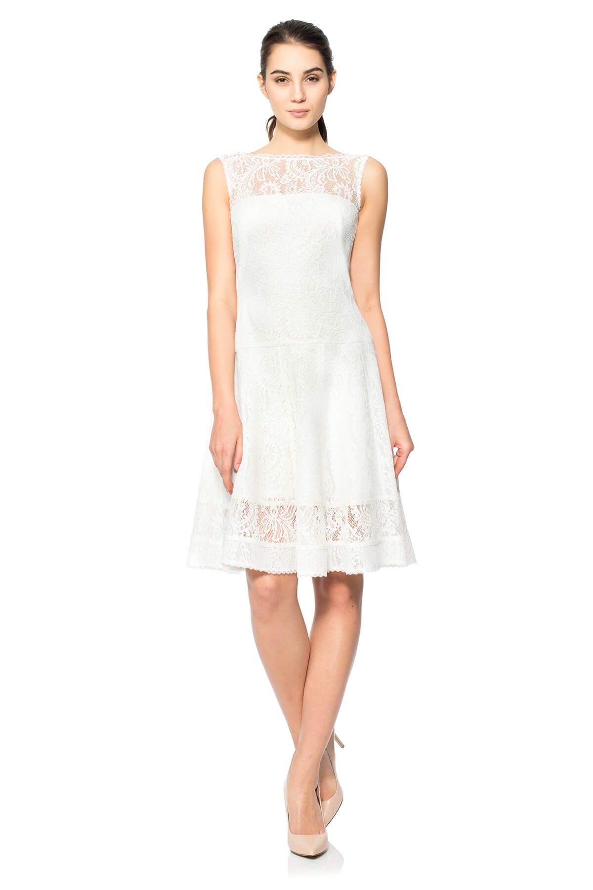 Corded Lace Spacer Mesh Fit and Flare Dress