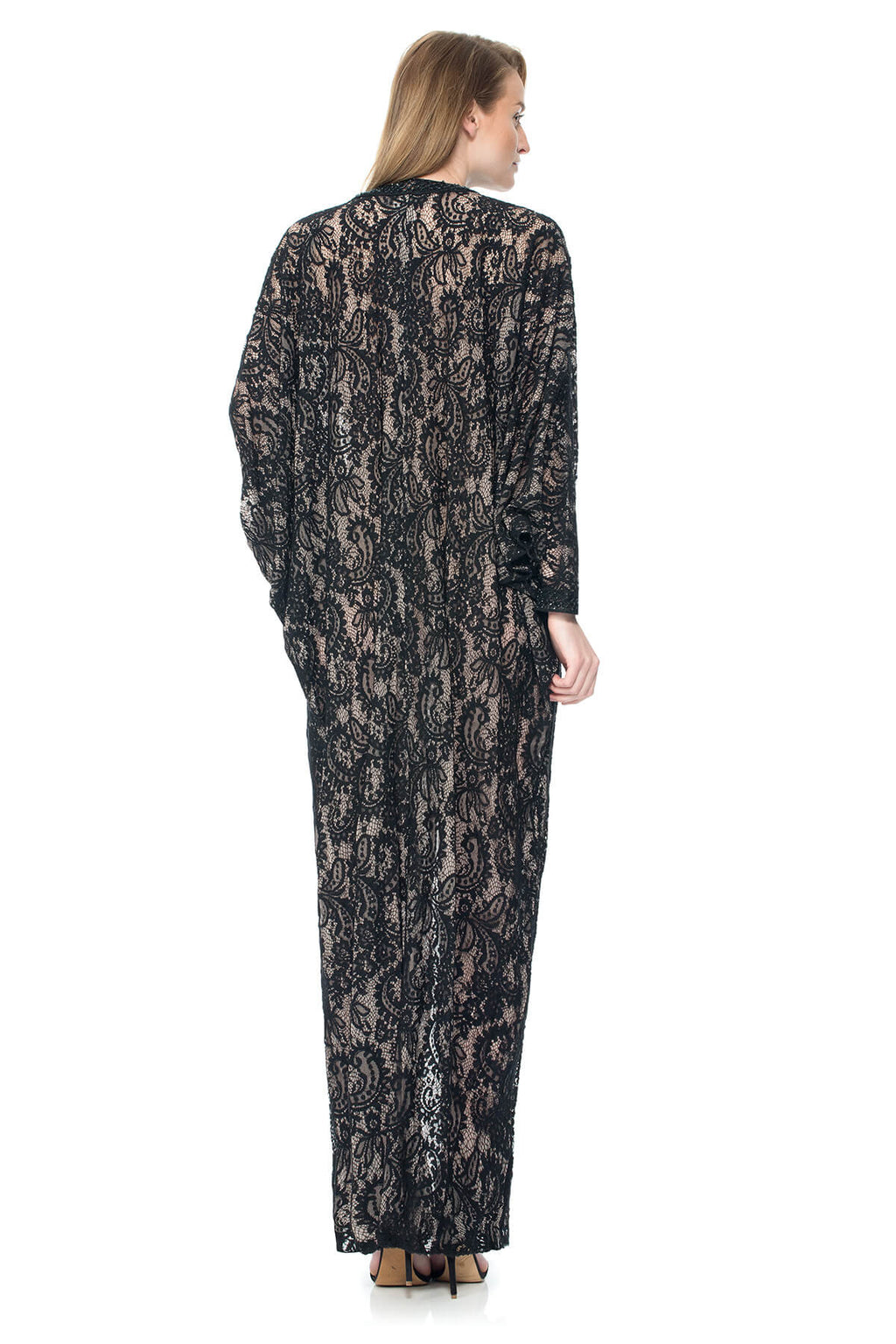 Corded Lace Draped Dolman Caftan