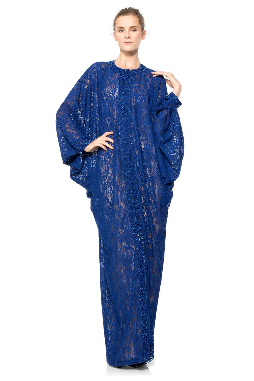 Corded Lace Draped Dolman Caftan