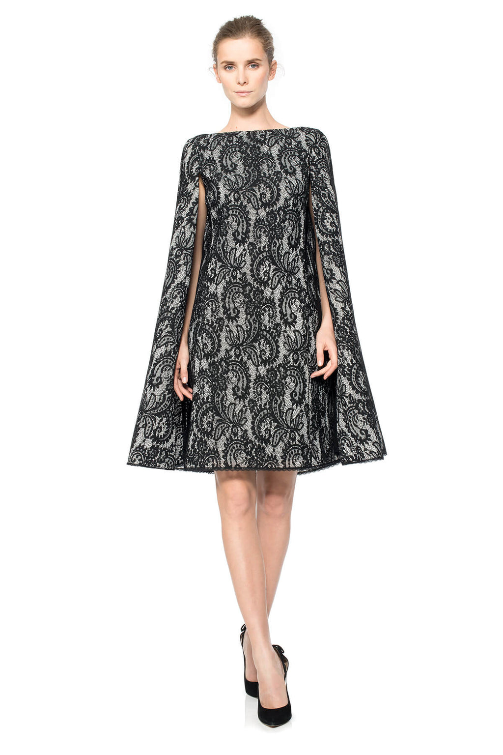 Corded Lace Spacer Mesh Cape Dress