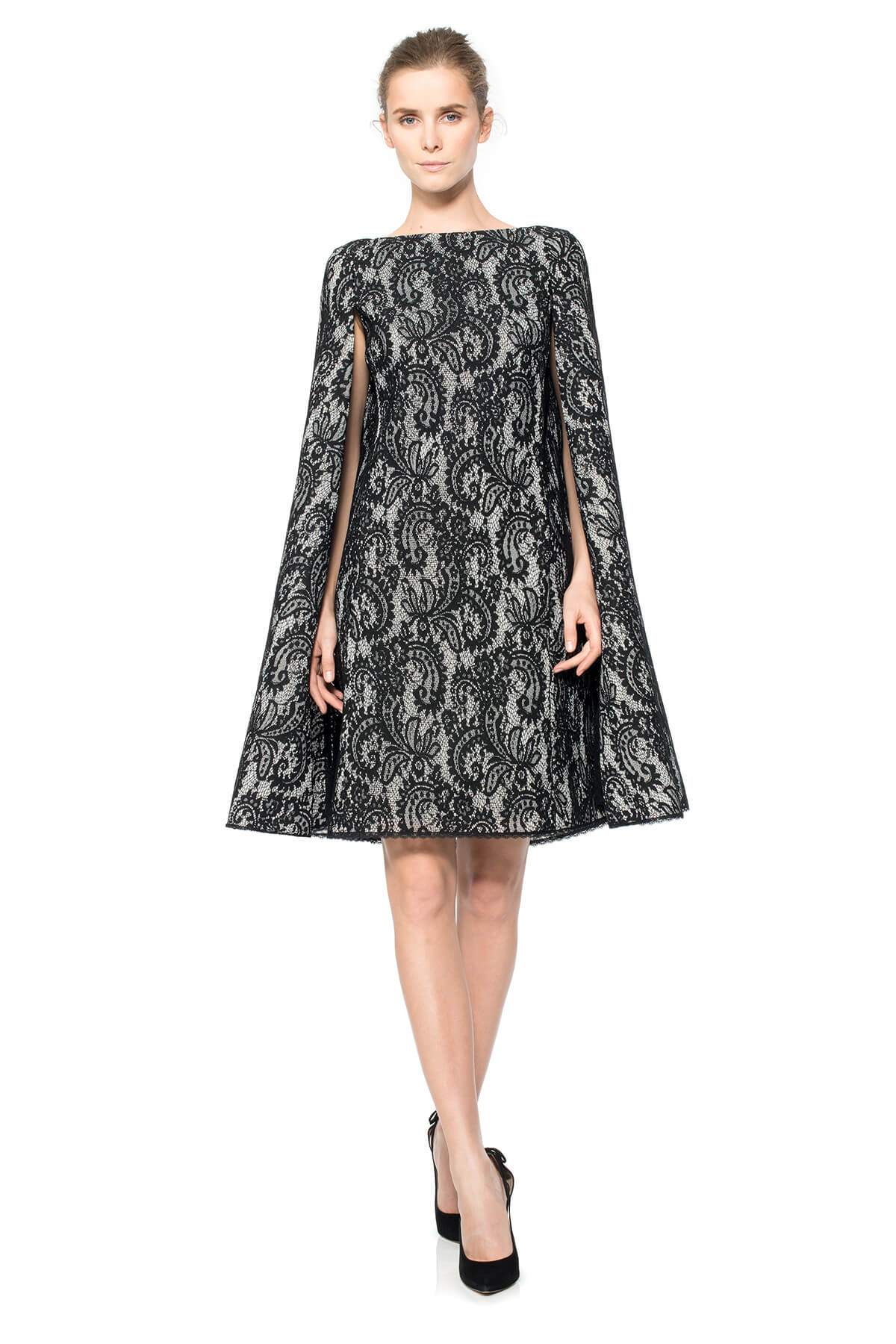 Corded Lace Spacer Mesh Cape Dress