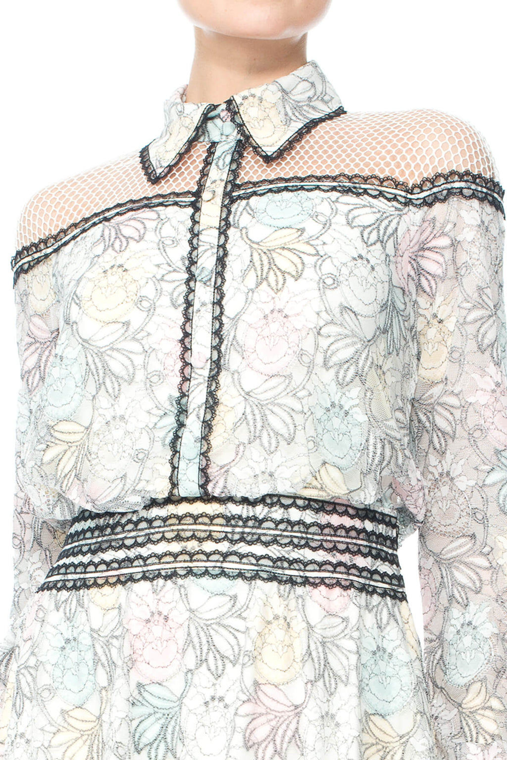 Floral Chiffon Lace Long Sleeve Shirtwaist Gown