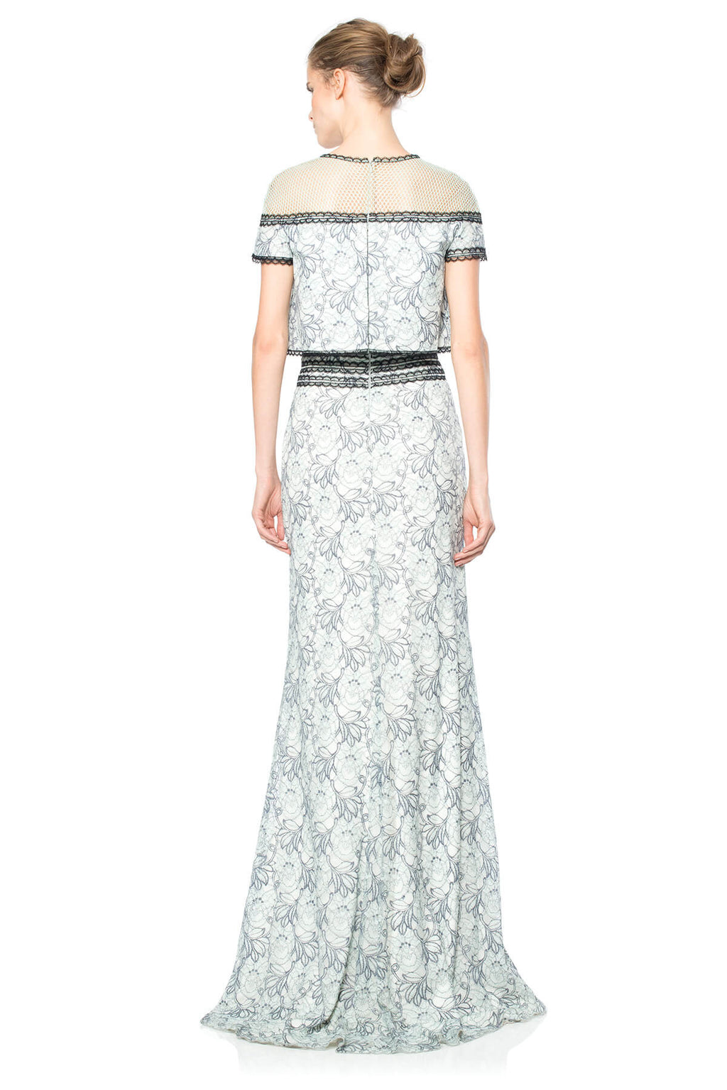 Floral Chiffon Lace Crop Top Gown