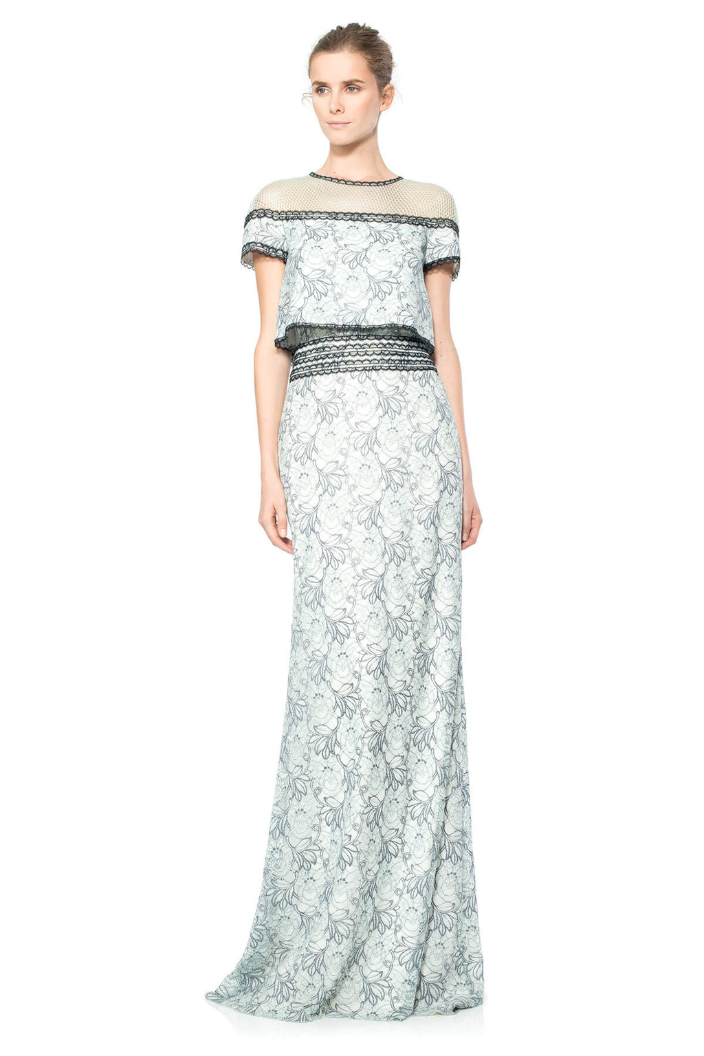 Floral Chiffon Lace Crop Top Gown
