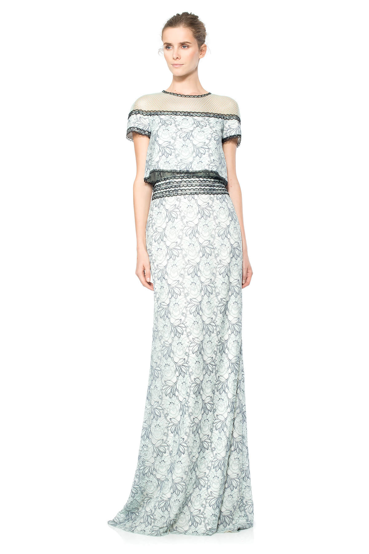 Floral Chiffon Lace Crop Top Gown