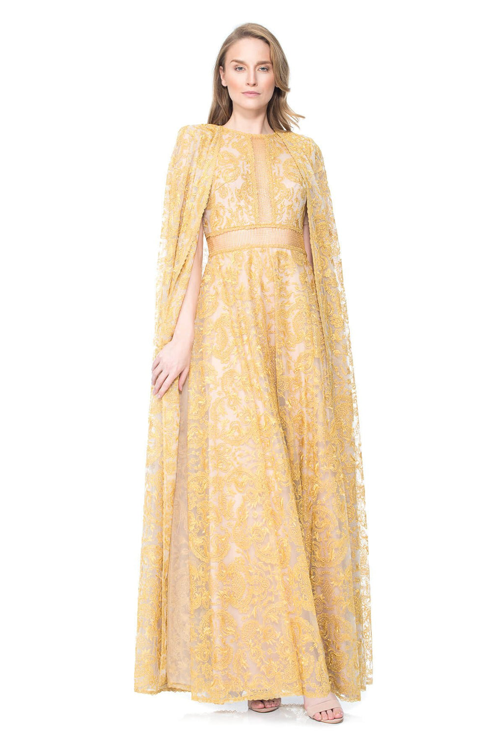 Gold Metallic Embroidered Tulle Cape  Tadashi Shoji Official Online  Boutique