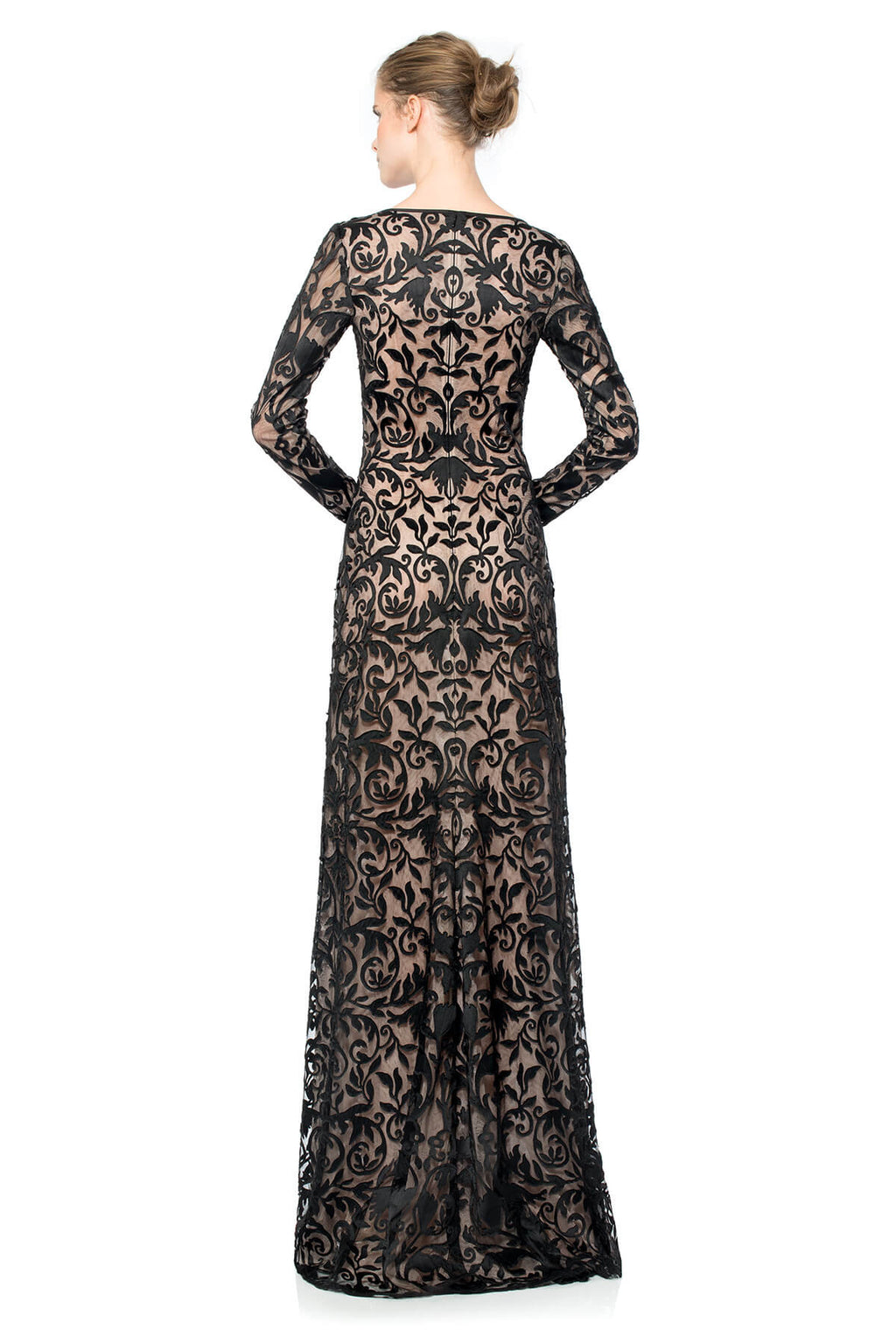 Laser Cut Embroidery Long Sleeve Gown