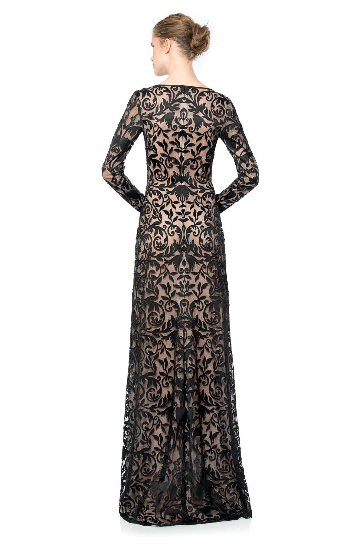 Laser Cut Embroidery Long Sleeve Gown
