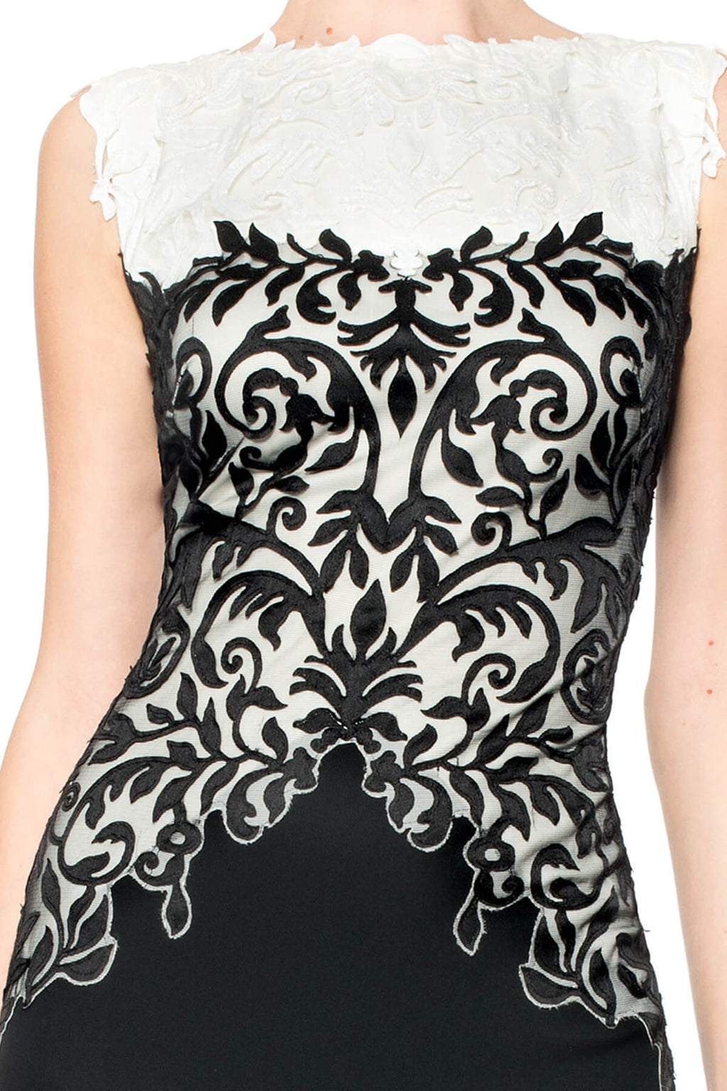 Laser Cut Applique Bateau Neck Gown