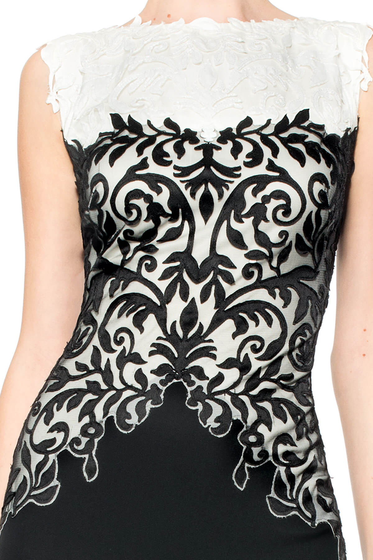 Laser Cut Applique Bateau Neck Gown