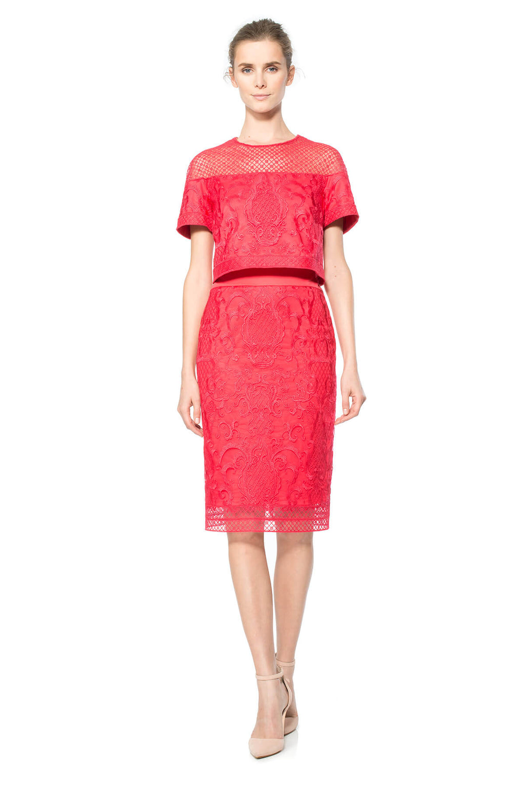 Embroidered Tulle Crop Top Dress
