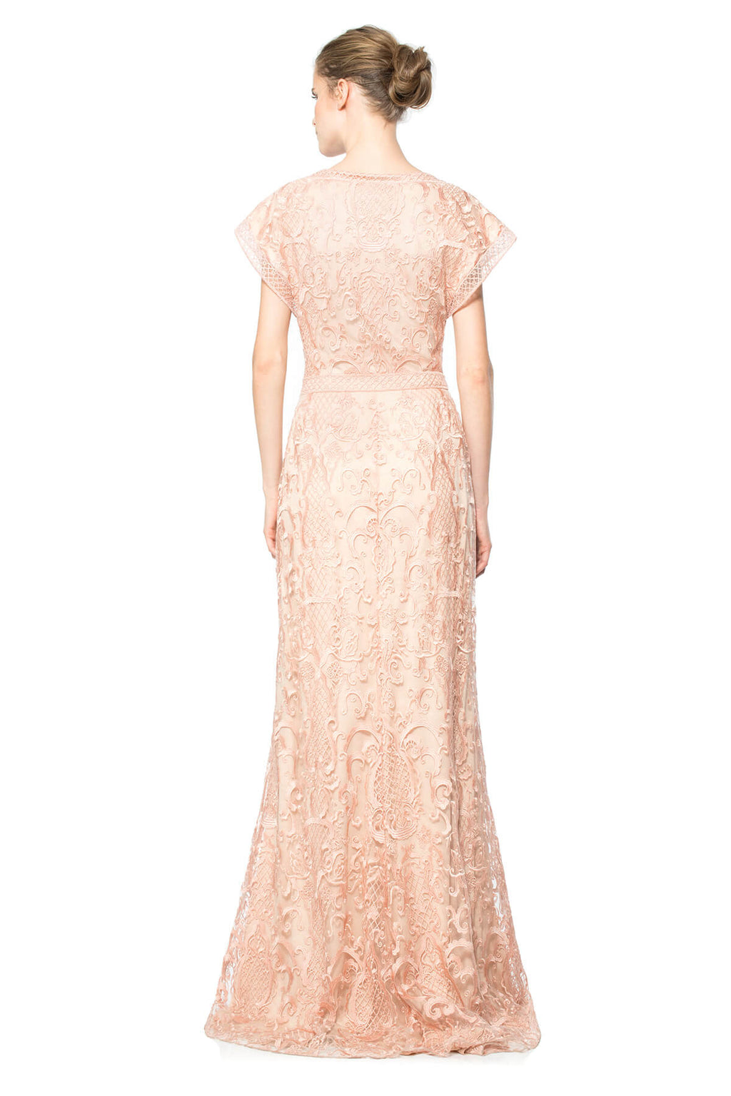 Embroidered Tulle Kimono Sleeve Gown