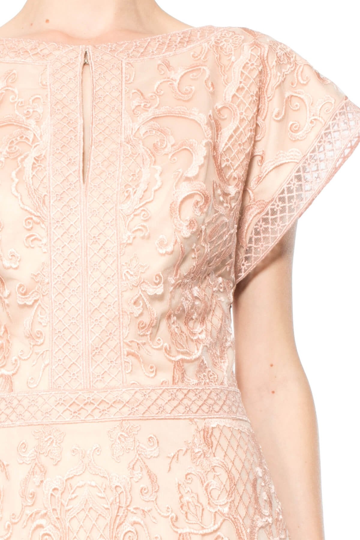 Embroidered Tulle Kimono Sleeve Gown