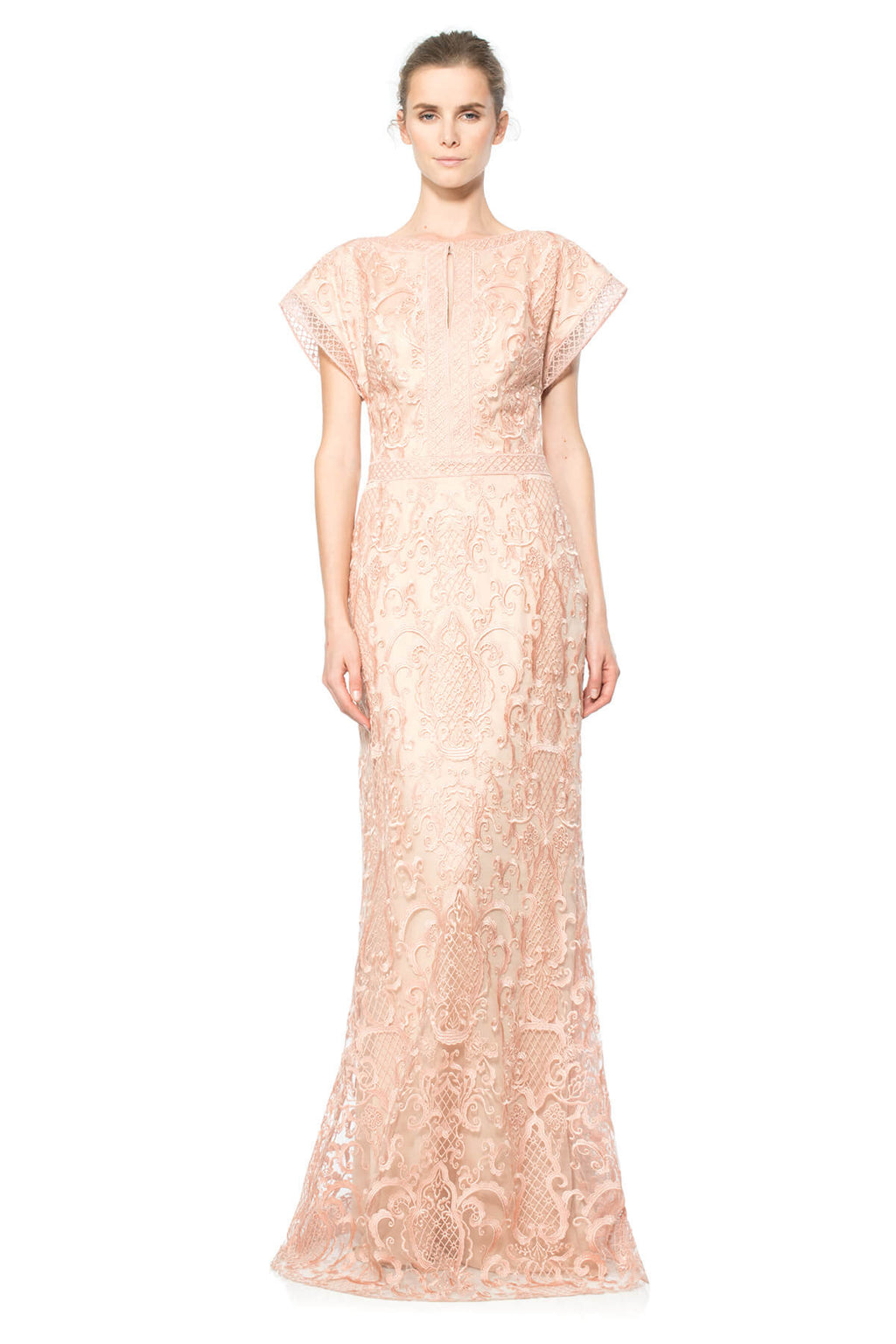 Embroidered Tulle Kimono Sleeve Gown