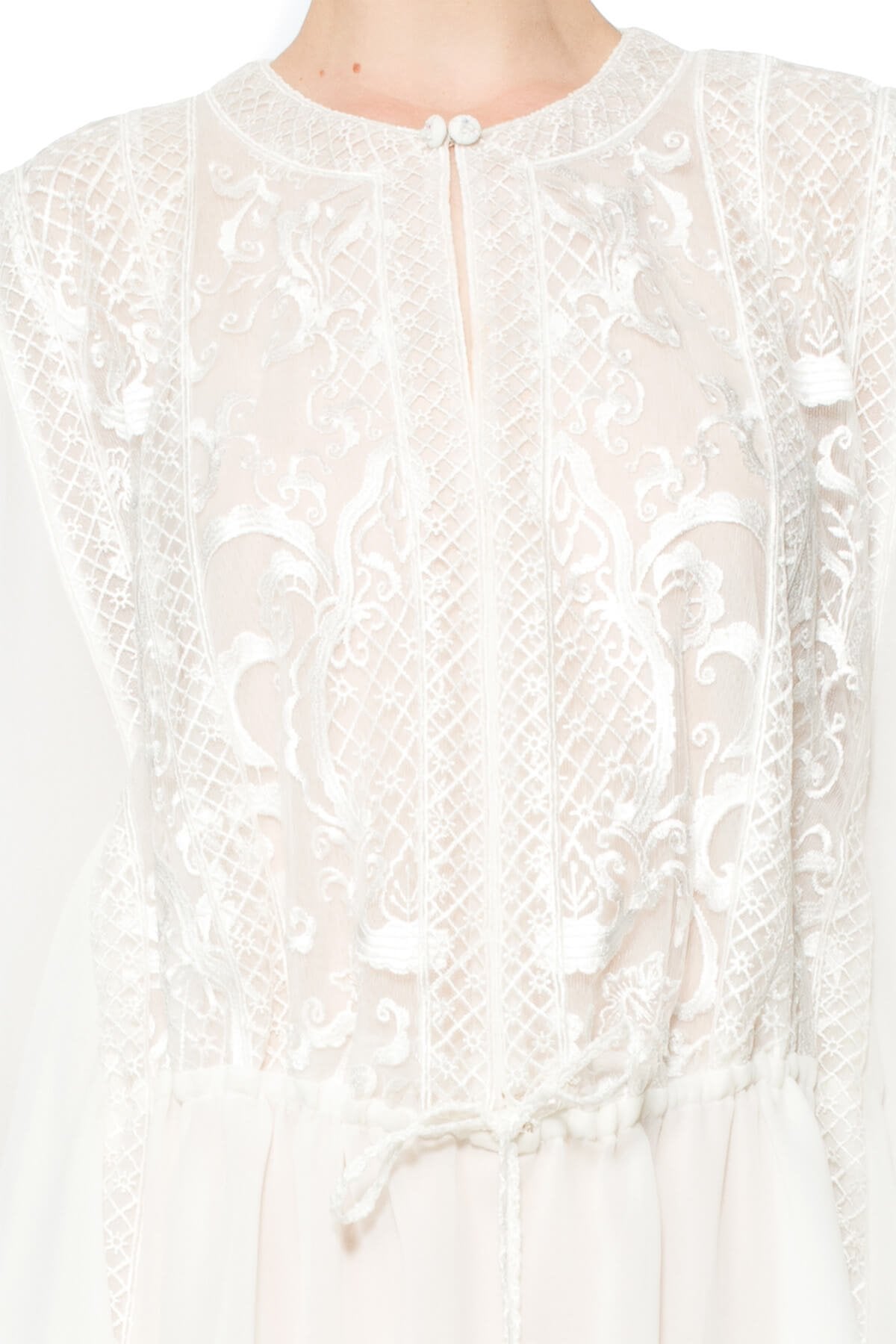Embroidered Tulle and Chiffon Caftan Dress