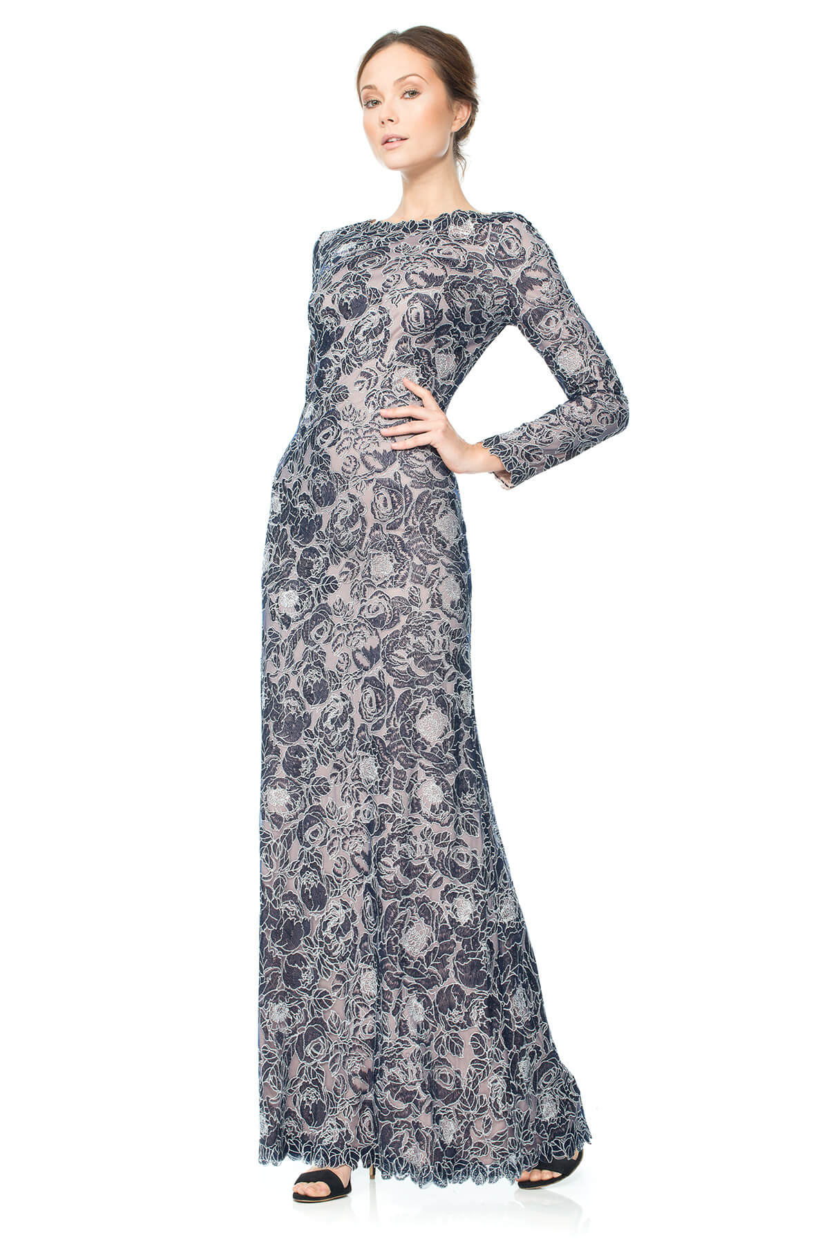 Rose Motif Long Sleeve Gown