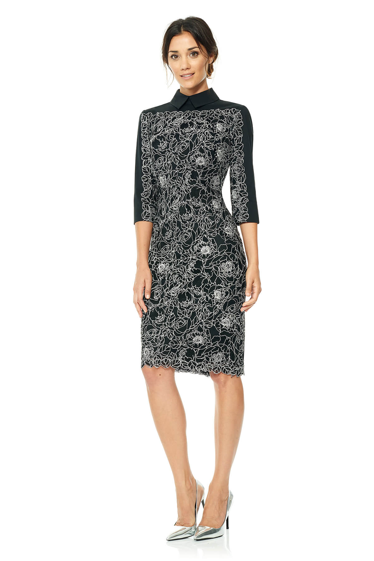Tadashi Shoji - Rose Motif Collard Shirt Dress