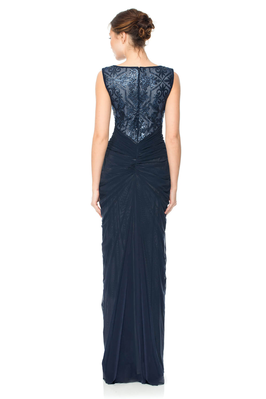 Paillette Embroidered Draped Tulle Gown