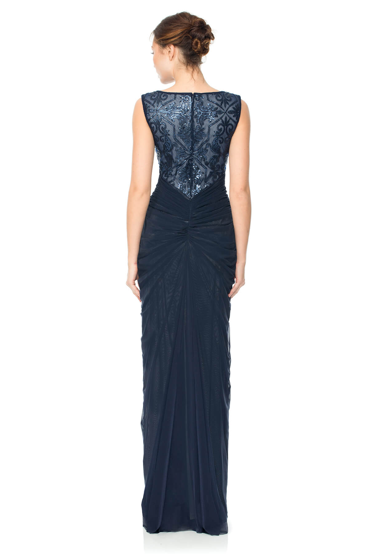 Paillette Embroidered Draped Tulle Gown