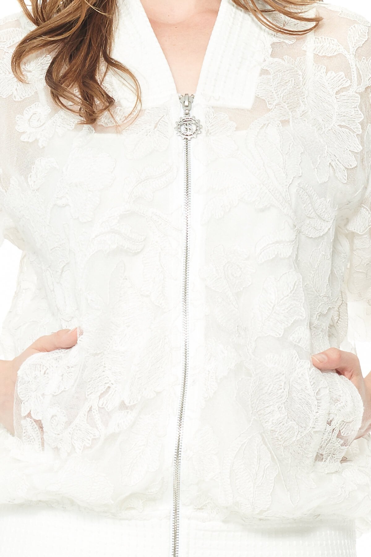 Tadashi Shoji - Peony Embroidered Tulle Bomber Jacket - Detail