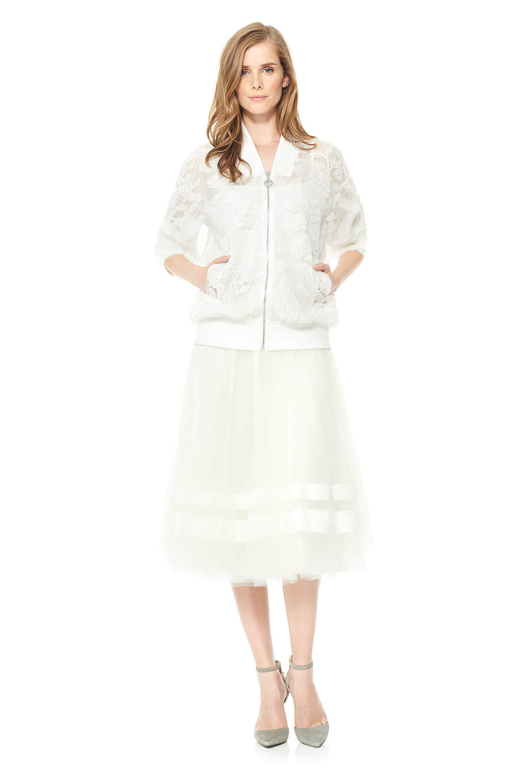 Tadashi Shoji - Peony Embroidered Tulle Bomber Jacket
