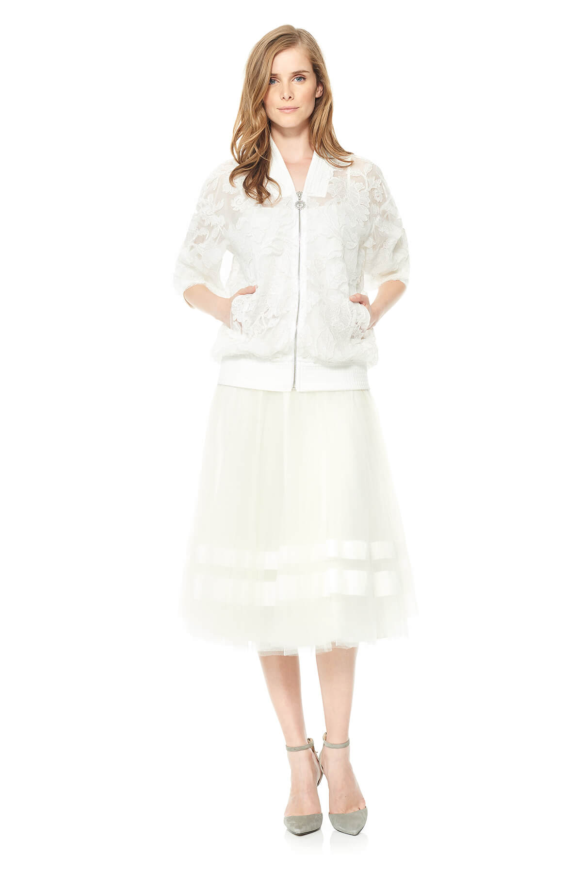 Tadashi Shoji - Peony Embroidered Tulle Bomber Jacket