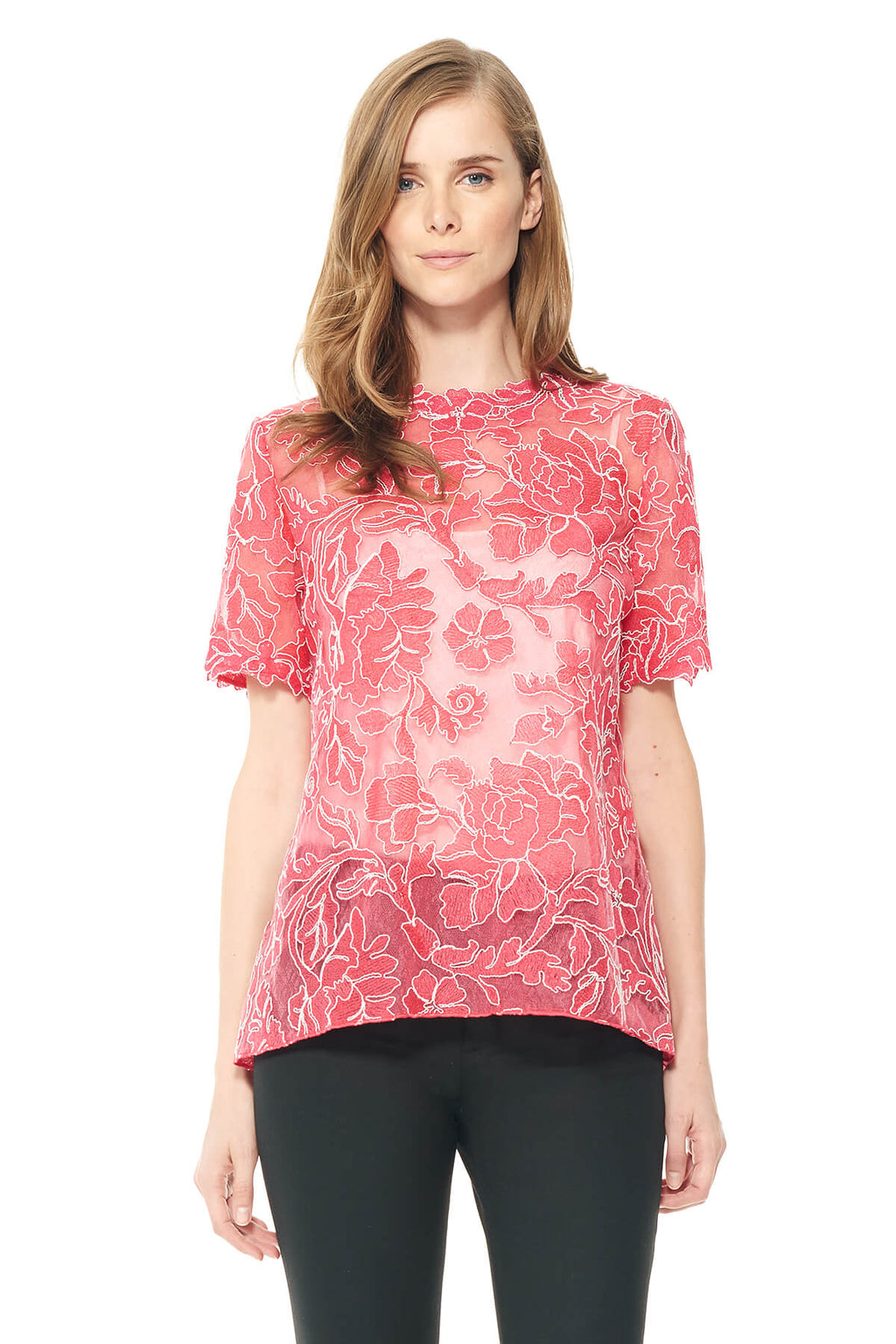 Peony Embroidered Tulle Tee