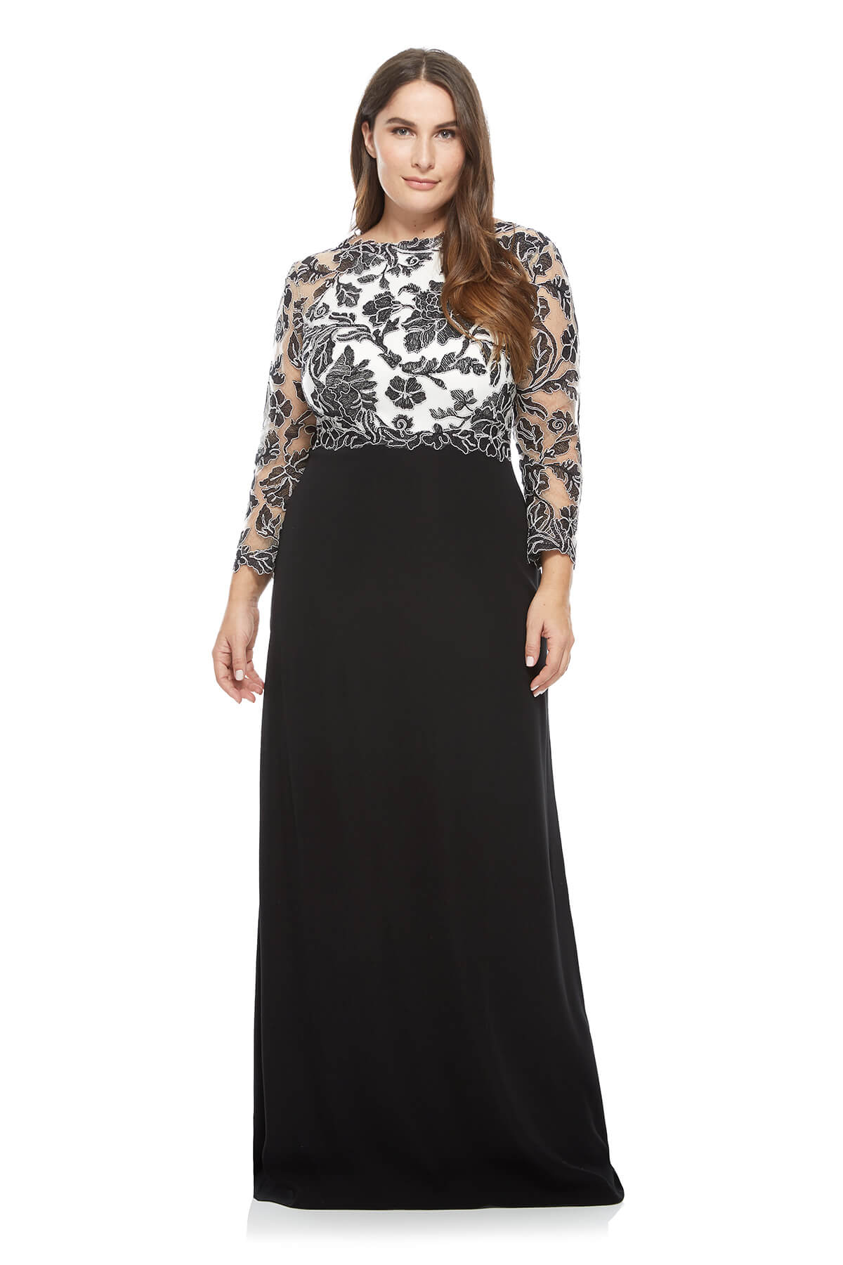 Tadashi Shoji Plus Size - Peony Embroidered Stretch Crepe Gown