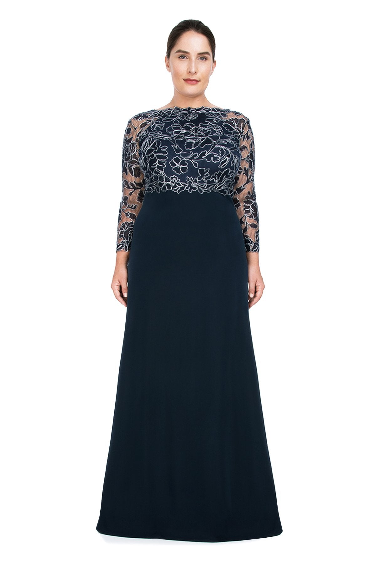 Tadashi Shoji Plus Size - Peony Embroidered Stretch Crepe Gown