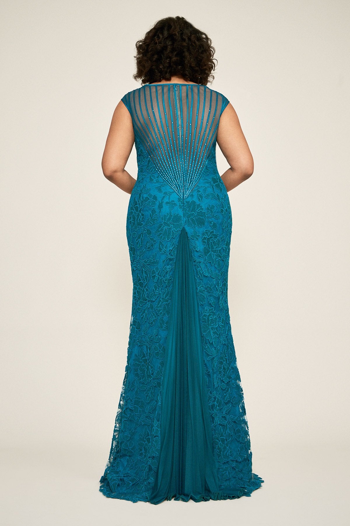 Tadashi Shoji - River Pleated Chiffon Train Gown - PLUS SIZE
