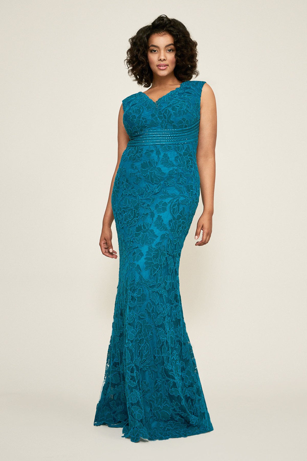 Tadashi Shoji - River Pleated Chiffon Train Gown - PLUS SIZE