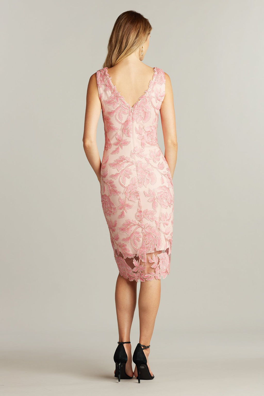 Corded Embroidery on Tulle V-Neck Sheath Dress