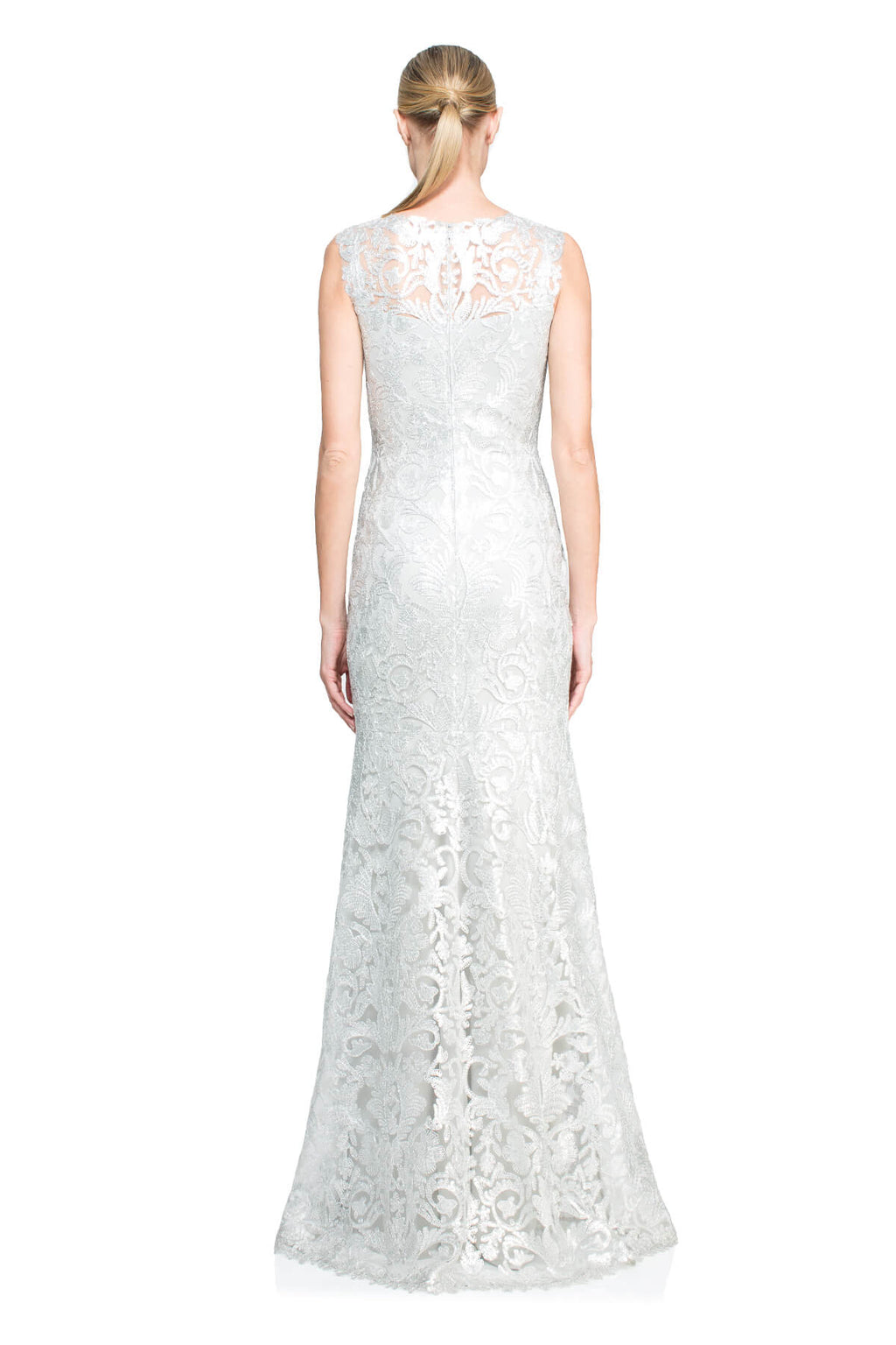 Tadashi Shoji - Corded Embroidery on Tulle Boatneck Gown