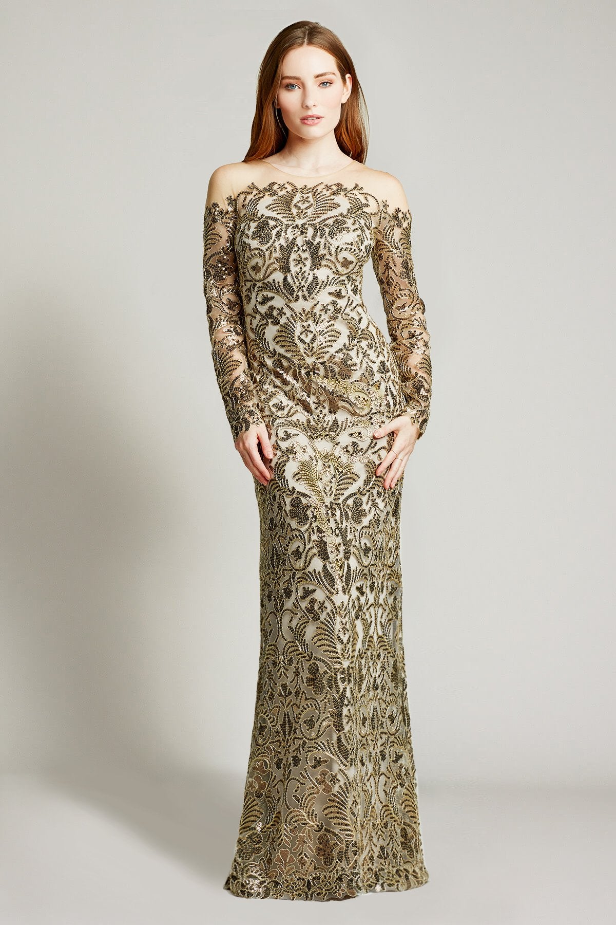 Raaz Metallic Off-Shoulder Gown