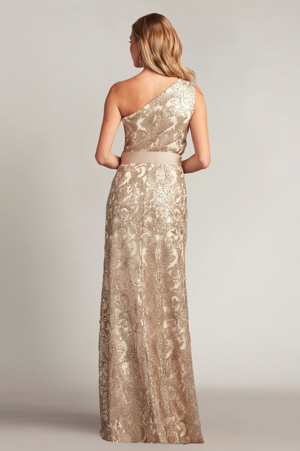 Tomlin Ribbon Belt Sequin Embroidered Gown