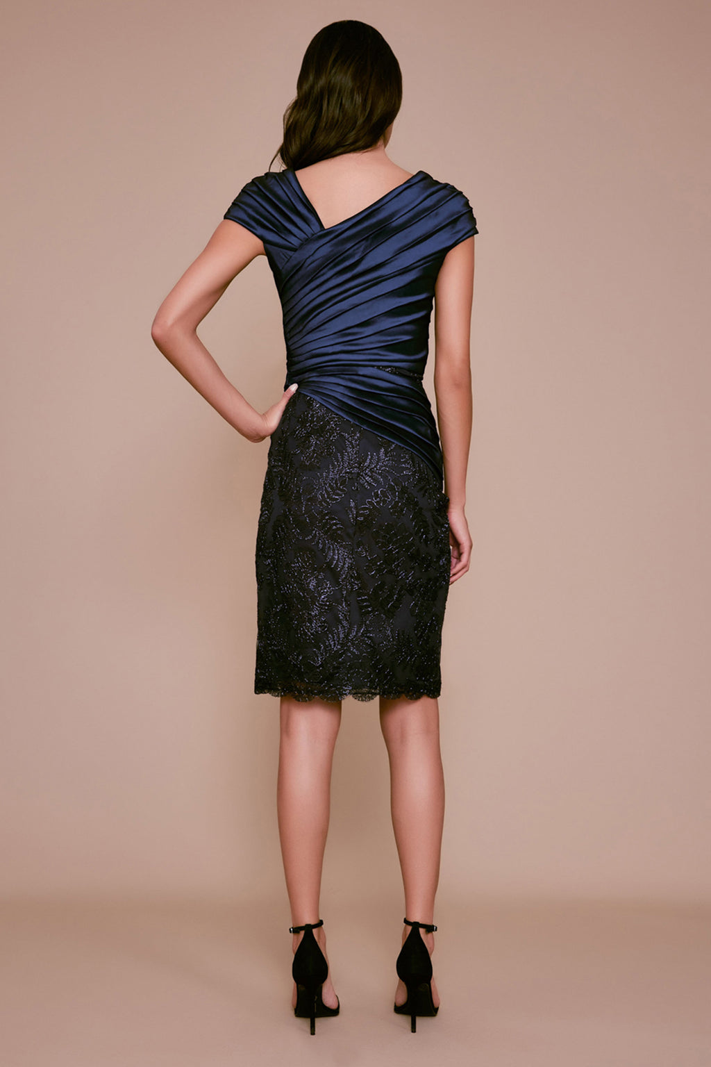 Tadashi Shoji - Larch Embroidered Draped Taffeta Dress