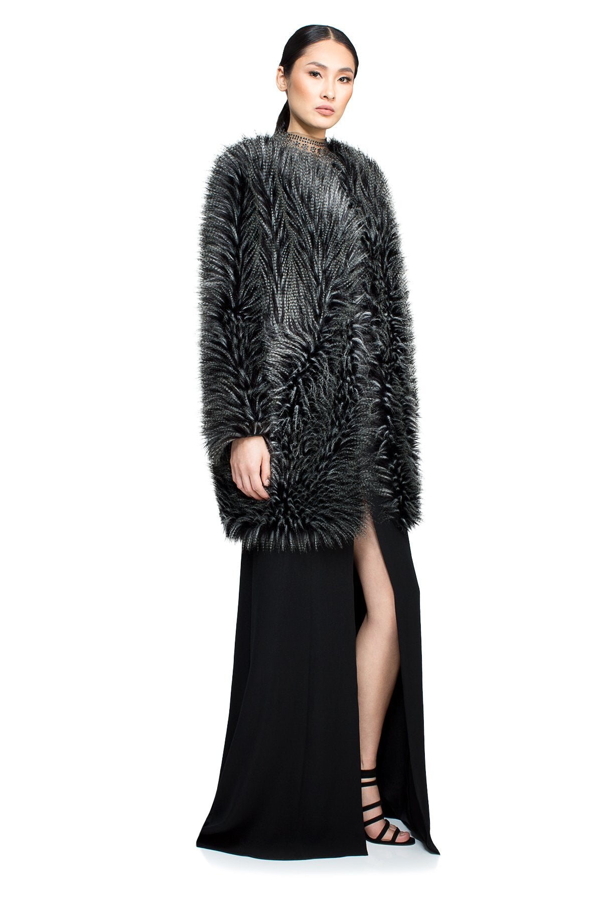 Tadashi Shoji Side - Whitney Faux Fur Coat