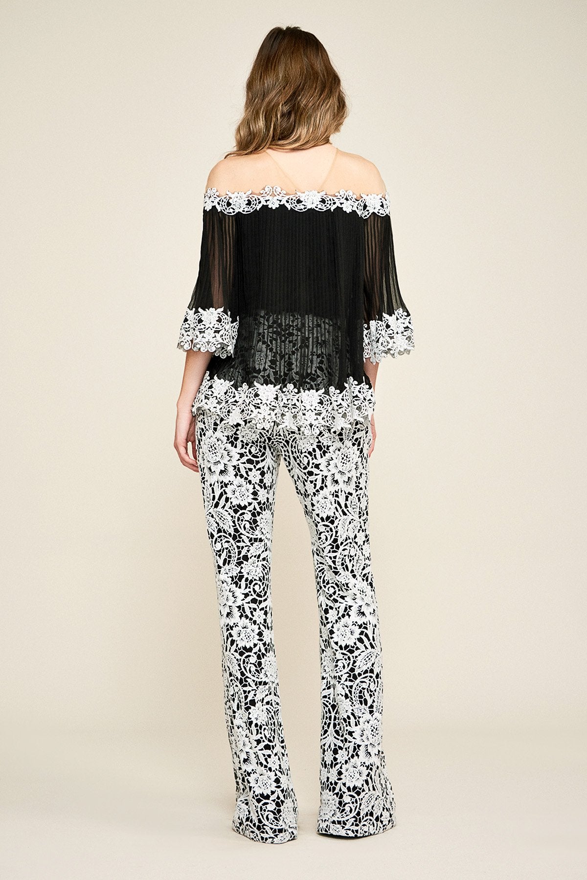 Tadashi Shoji - Jean Pleated Chiffon Lace Top