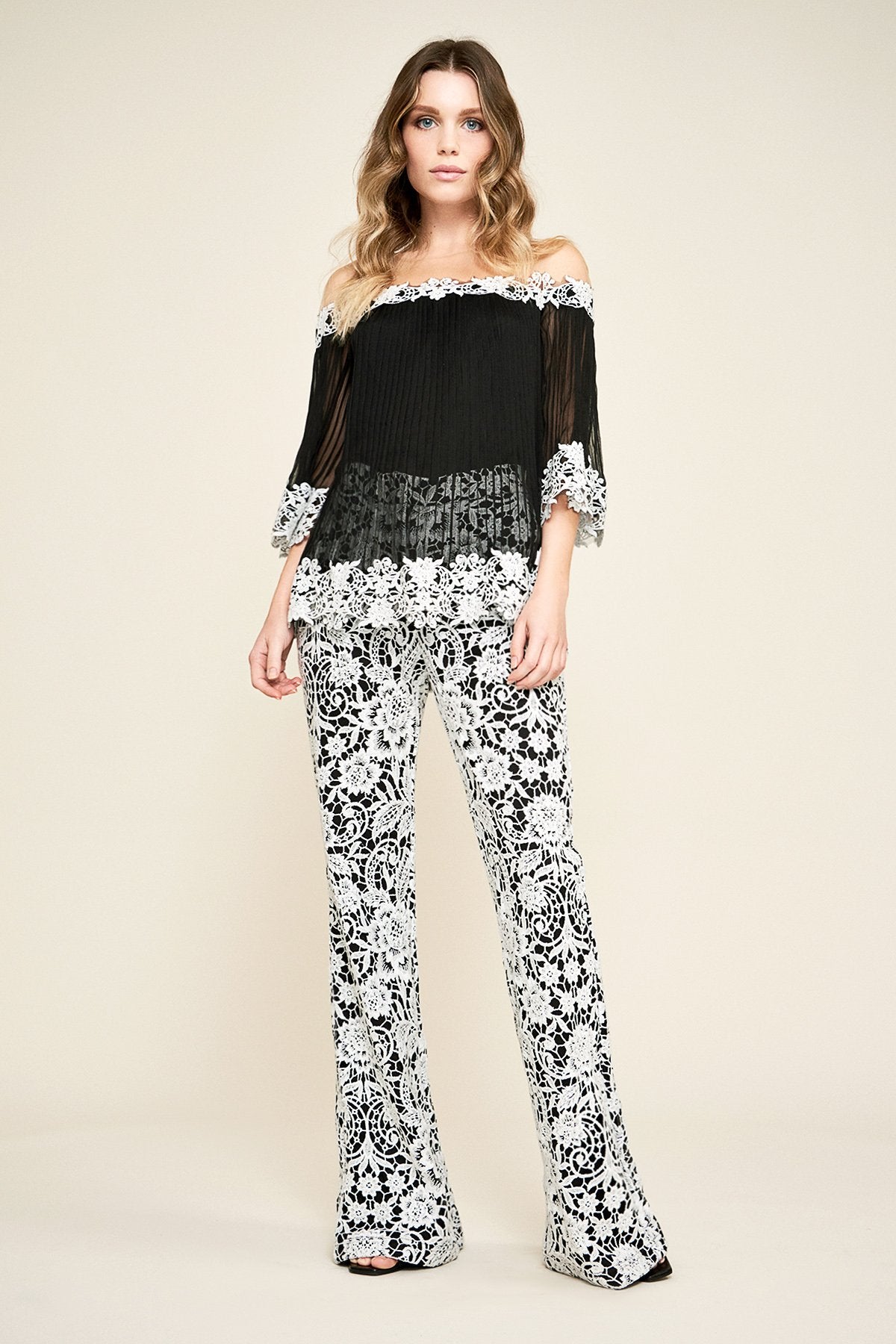 Tadashi Shoji - Jean Pleated Chiffon Lace Top