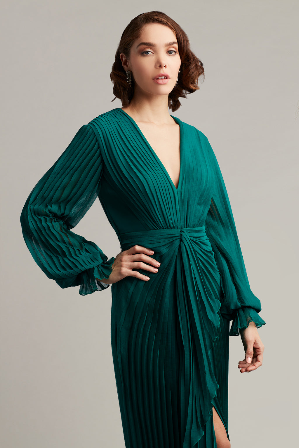 Gordon Pleated Crinkle Chiffon Gown