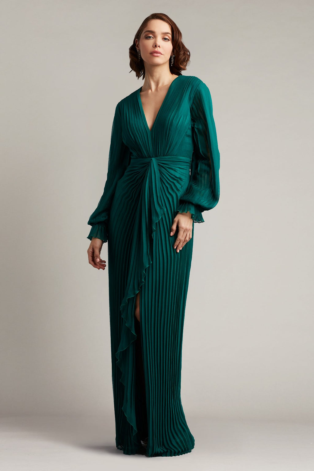 Gordon Pleated Crinkle Chiffon Gown