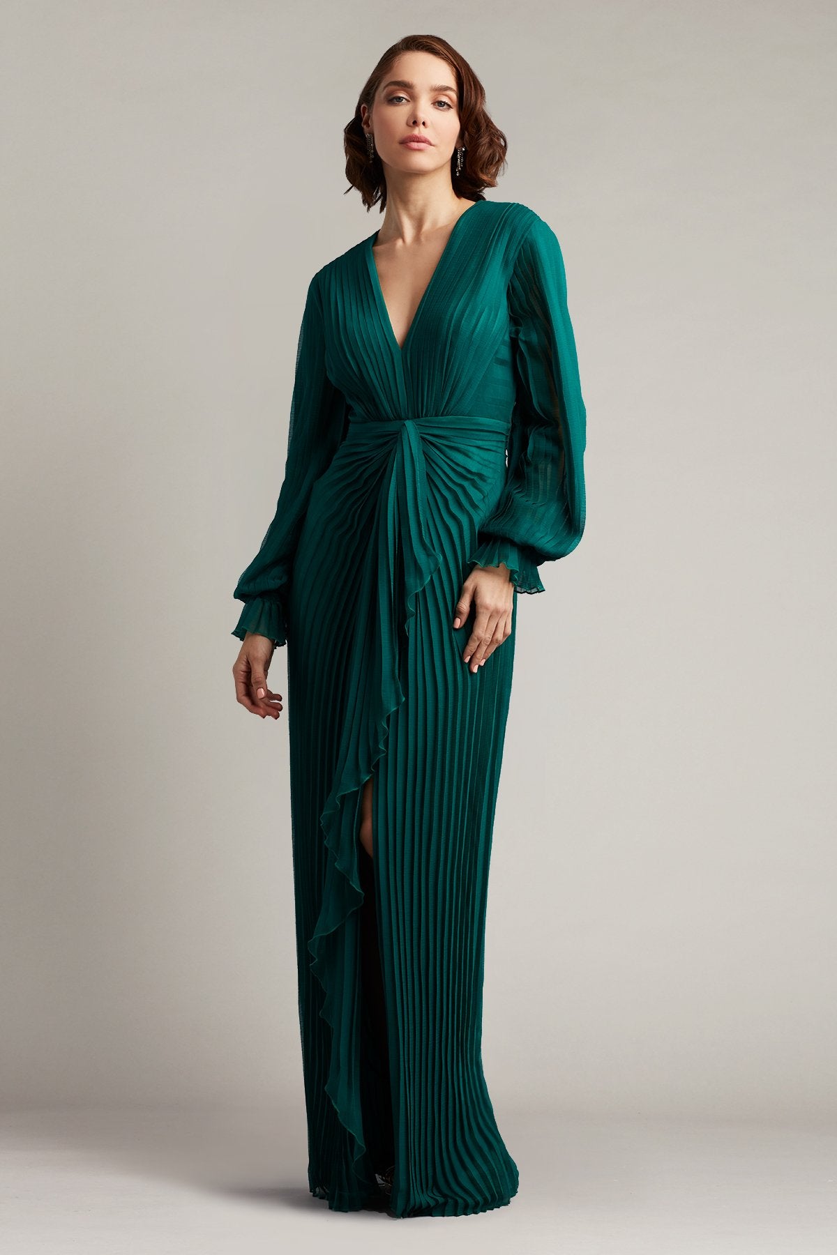 Gordon Pleated Crinkle Chiffon Gown