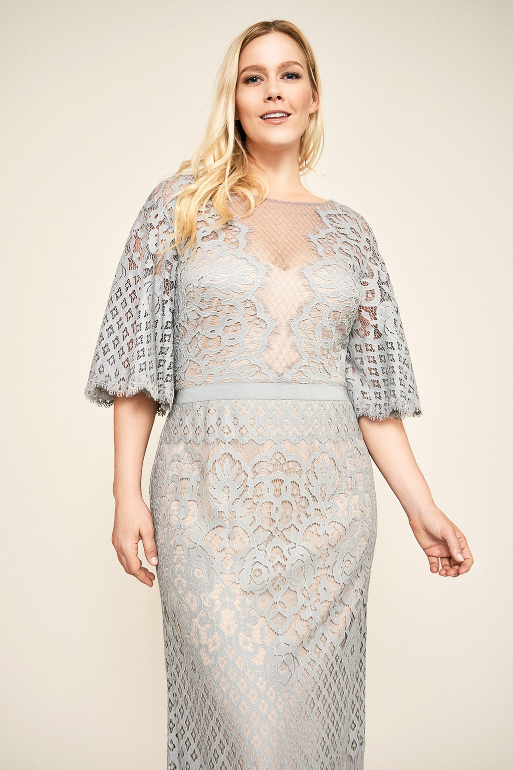 Tadashi Shoji - Malina Flutter Sleeve Lace Gown - PLUS SIZE