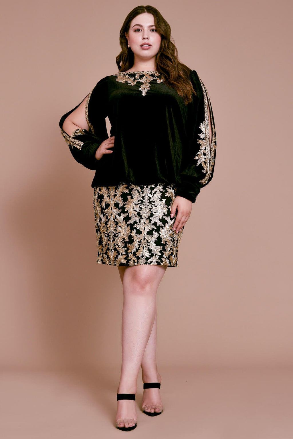 Bourey Embroidered Velvet Dress - PLUS SIZE
