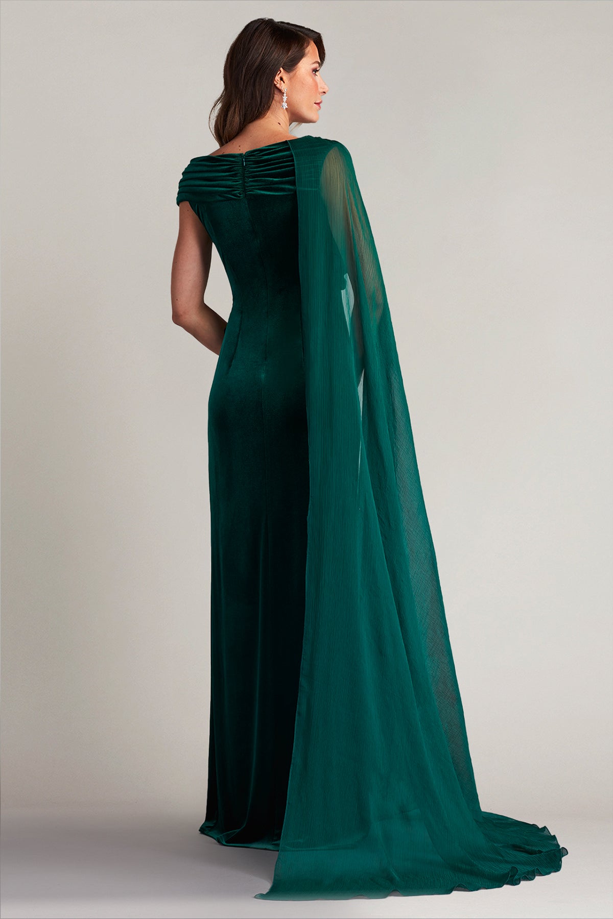 Alora Cape-Sleeve Velvet Gown